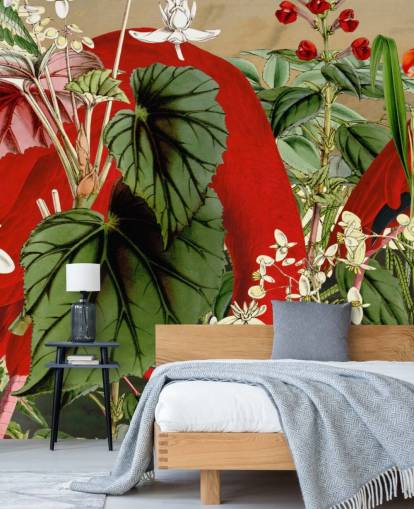 flamingos vermelhos em papel de parede verde frondoso da selva flamingos vermelhos em papel de parede verde frondoso da selva