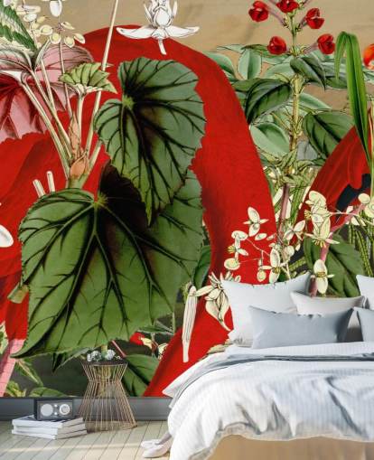 rode flamingo's in groen groen junglebehang