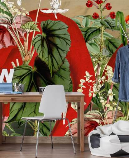 rode flamingo's in groen groen junglebehang