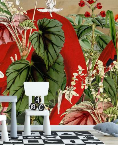 red flamingos in leafy green jungle wallpaper red flamingos in leafy green jungle wallpaper