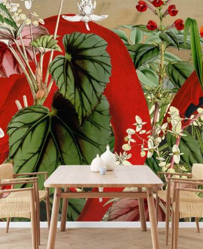 red flamingos in leafy green jungle wallpaper red flamingos in leafy green jungle wallpaper