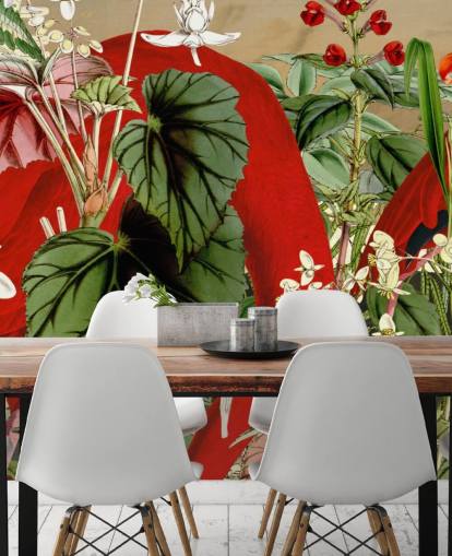 papier peint flamants roses dans la jungle verte