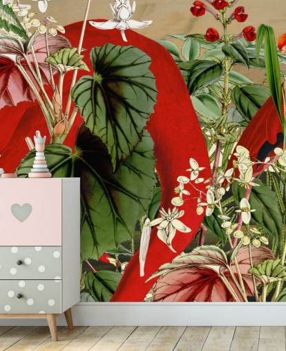 red flamingos in leafy green jungle wallpaper red flamingos in leafy green jungle wallpaper