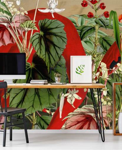 rode flamingo's in groen groen junglebehang