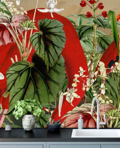 papier peint flamants roses dans la jungle verte