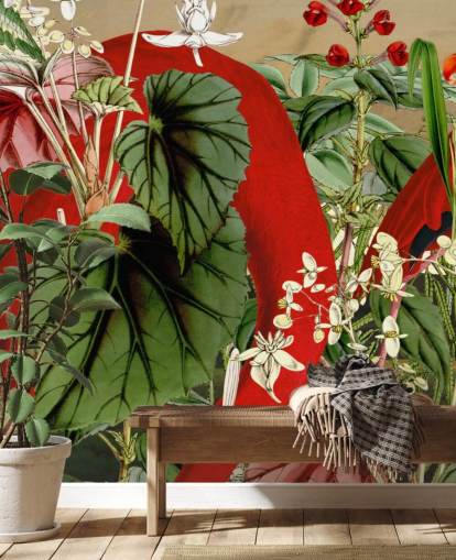 fondo de pantalla de flamencos rojos en la selva verde frondosa