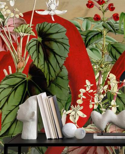 rode flamingo's in groen groen junglebehang