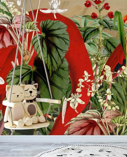 papier peint flamants roses dans la jungle verte