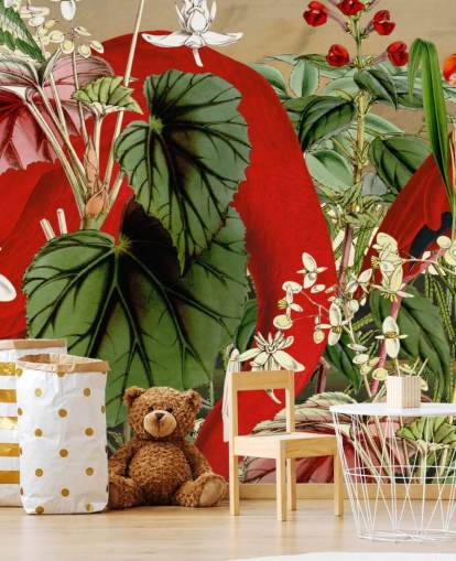 papier peint flamants roses dans la jungle verte