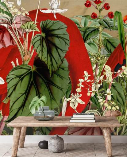 papier peint flamants roses dans la jungle verte