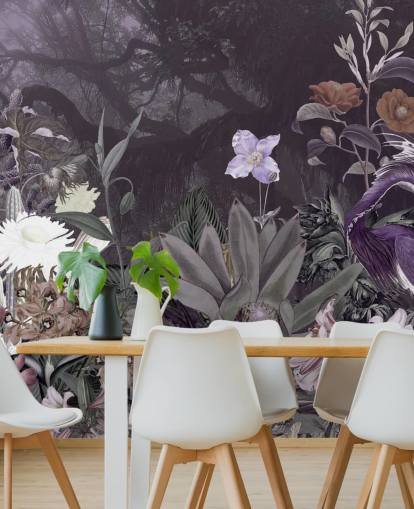 purple floral and heron wallpaper purple floral and heron wallpaper