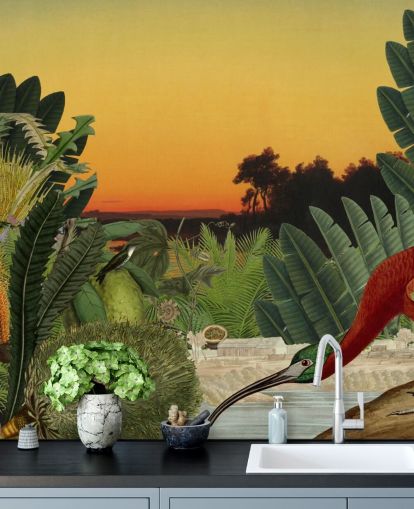 papel de parede de pássaros e paisagens tropicais papel de parede de pássaros e paisagens tropicais