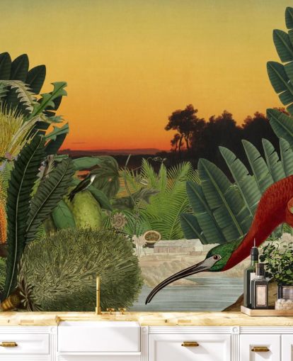 bird and tropical landscape wallpaper