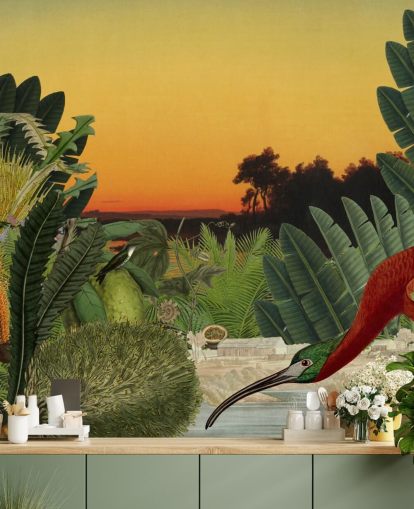 bird and tropical landscape wallpaper