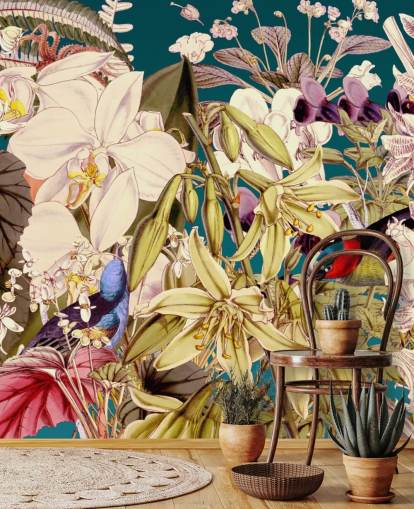 carta da parati tropicale con uccelli e fiori carta da parati tropicale con uccelli e fiori