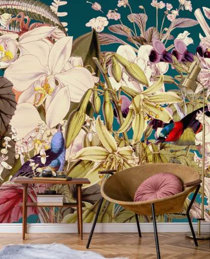 carta da parati tropicale con uccelli e fiori carta da parati tropicale con uccelli e fiori