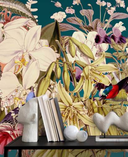 carta da parati tropicale con uccelli e fiori carta da parati tropicale con uccelli e fiori