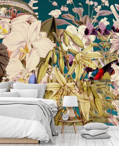 tropical bird and floral wallpaper tropical bird and floral wallpaper