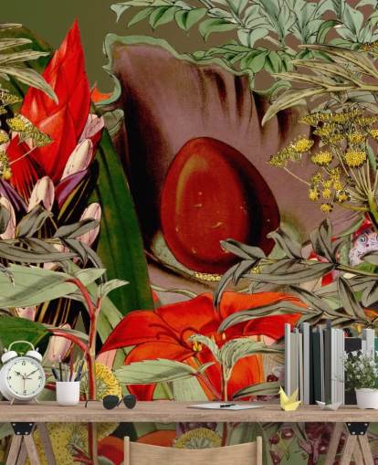 carta da parati con piante tropicali e semi