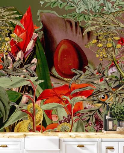 papel pintado de plantas tropicales y semillas