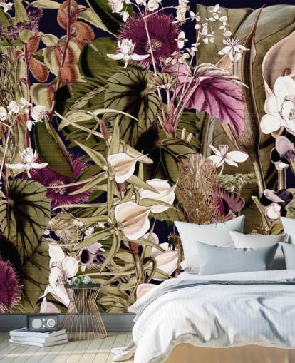 groen en paars botanisch behang