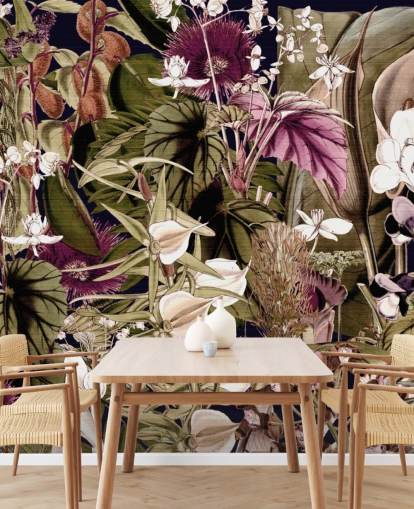 papel pintado botánico verde y morado papel pintado botánico verde y morado