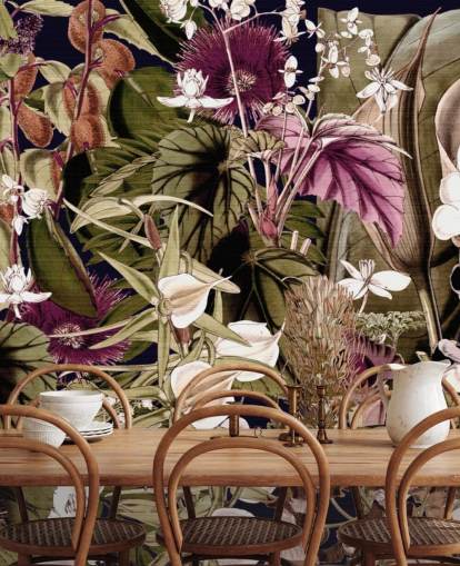 papel pintado botánico verde y morado papel pintado botánico verde y morado