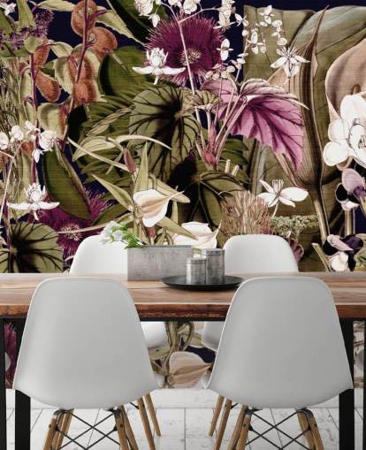 papel pintado botánico verde y morado