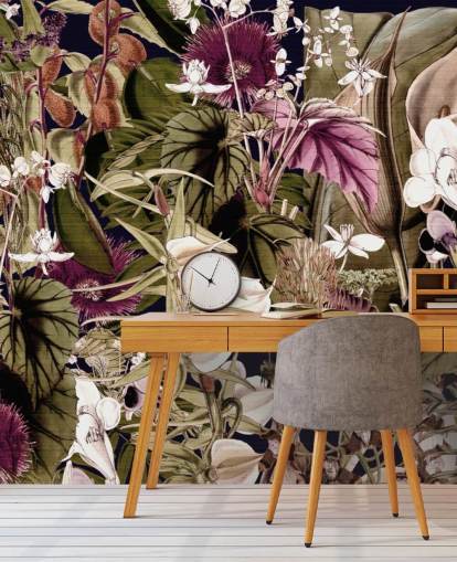 grön och lila botaniska tapeter