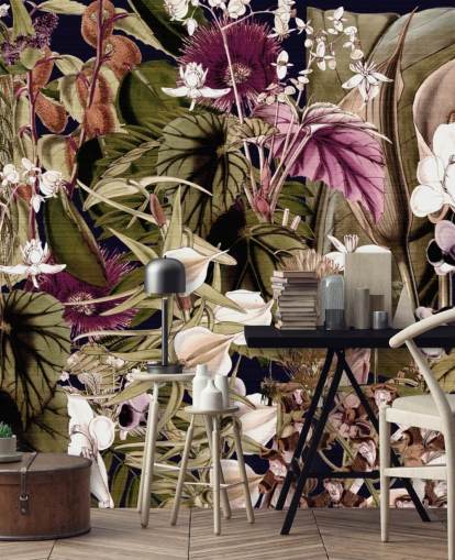 carta da parati botanica verde e viola