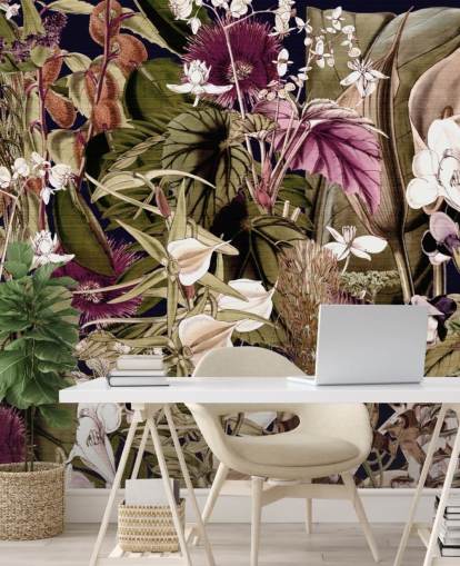 grüne und lila botanische Tapete