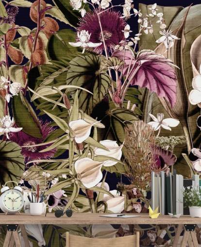 green and purple botanical wallpaper