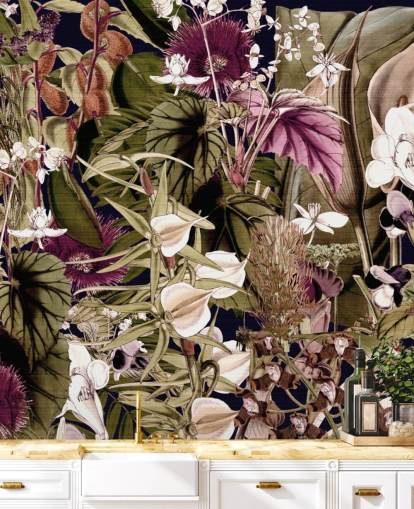 papel pintado botánico verde y morado papel pintado botánico verde y morado