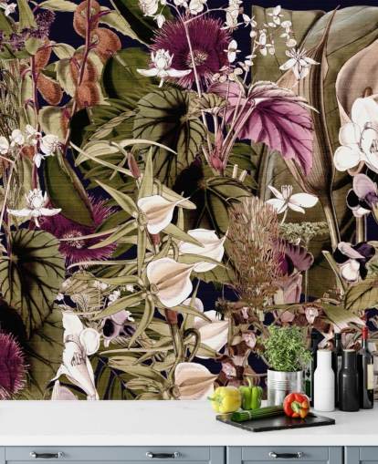 grön och lila botaniska tapeter