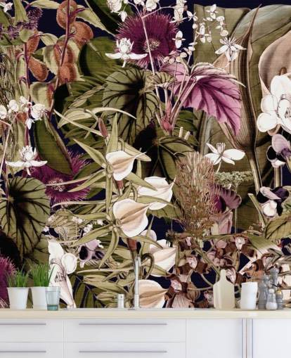 papier peint botanique vert et violet