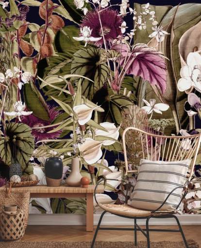 carta da parati botanica verde e viola carta da parati botanica verde e viola