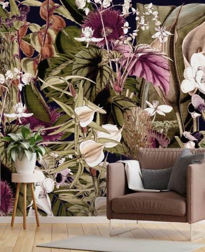 papier peint botanique vert et violet