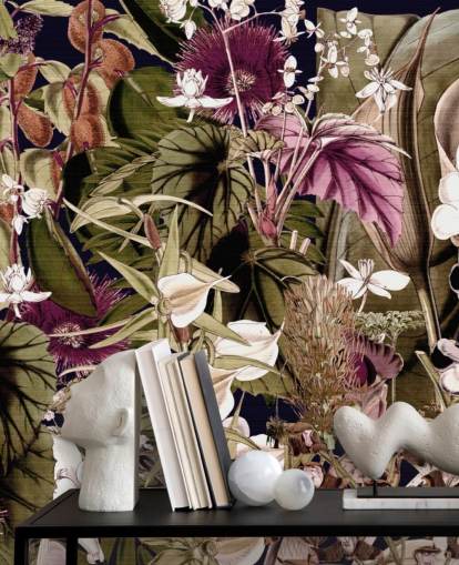 green and purple botanical wallpaper