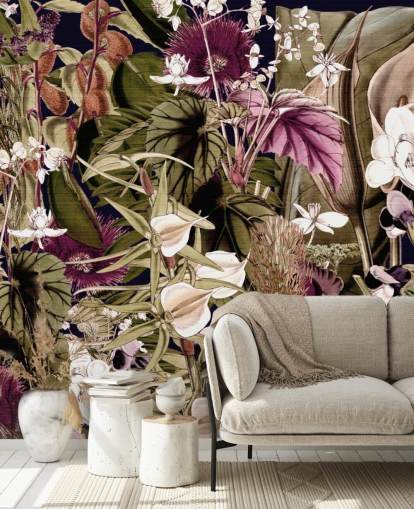 green and purple botanical wallpaper