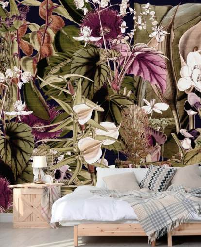 papel pintado botánico verde y morado papel pintado botánico verde y morado