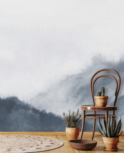 montañas brumosas en papel pintado de acuarela gris