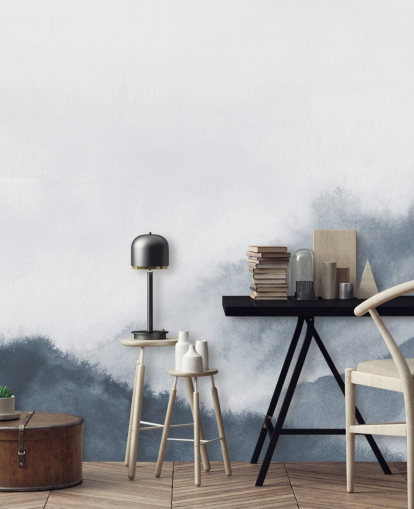 montañas brumosas en papel pintado de acuarela gris