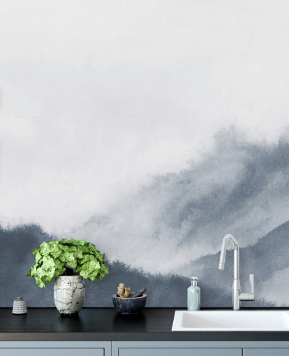 misty mountains in gray watercolor wallpaper