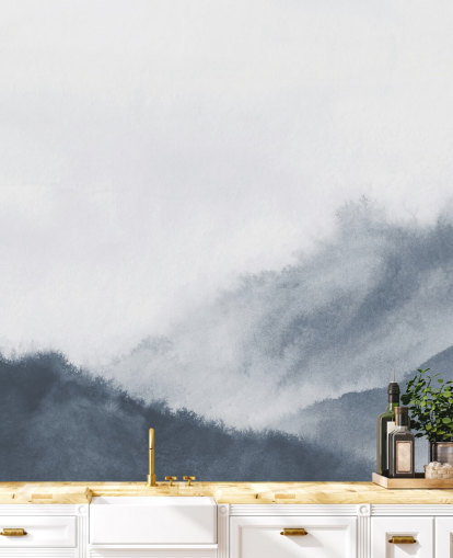 misty mountains in gray watercolor wallpaper
