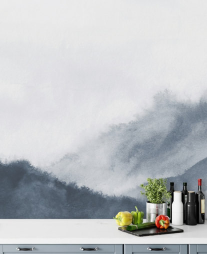 misty mountains in gray watercolor wallpaper