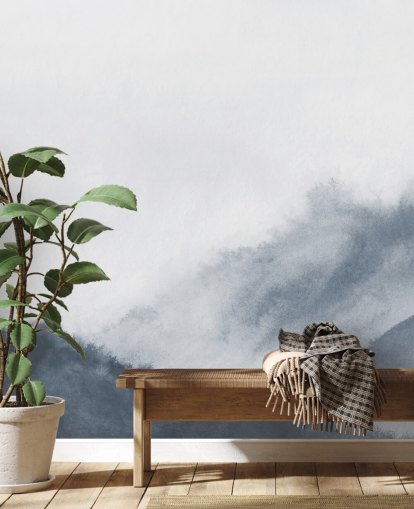 montañas brumosas en papel pintado de acuarela gris