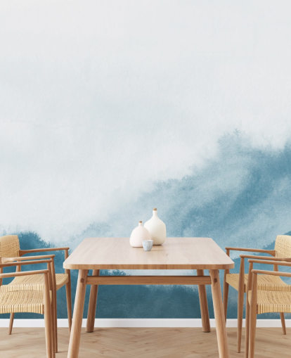 tågede bjerge i blågrøn akvarel tapet