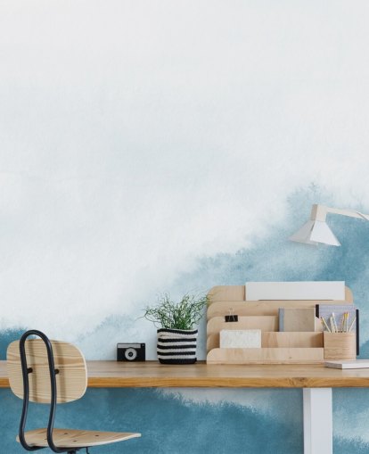 misty mountains in teal watercolor wallpaper