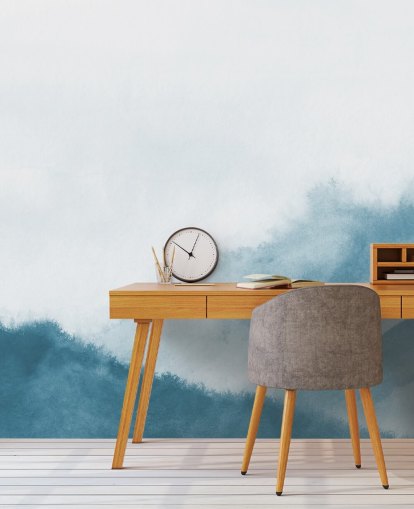 misty mountains in teal watercolor wallpaper