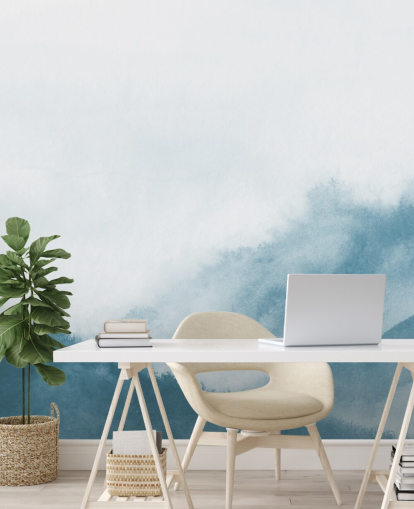 misty mountains in teal watercolor wallpaper